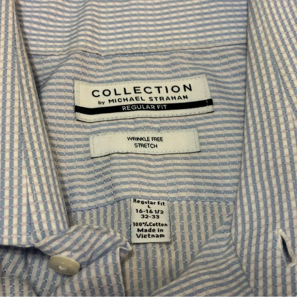 Collection By Michael Strahan Men’s Size Large Blue Striped Button Down Shirt - Picture 3 of 5